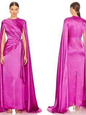 SOLACE LONDON Elya Ruched Draped Dramatic Sleeve Pink Maxi Dress Size 6